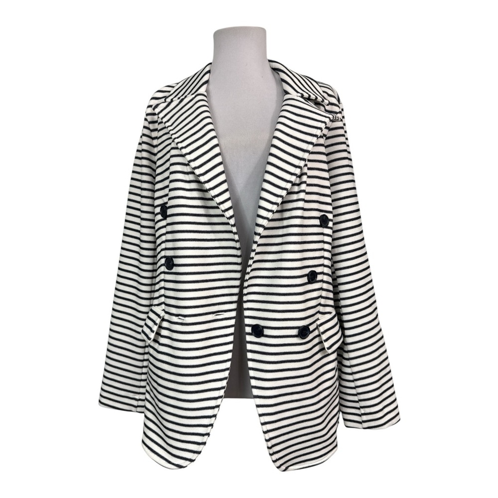 Banana Republic Preppy Large Knit Blazer Jacket Striped Stretch Pockets Navy - Picture 4 of 7